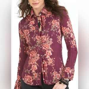 Cino Tapestrie Rose Garnet Floral Button Down Shirt Medium